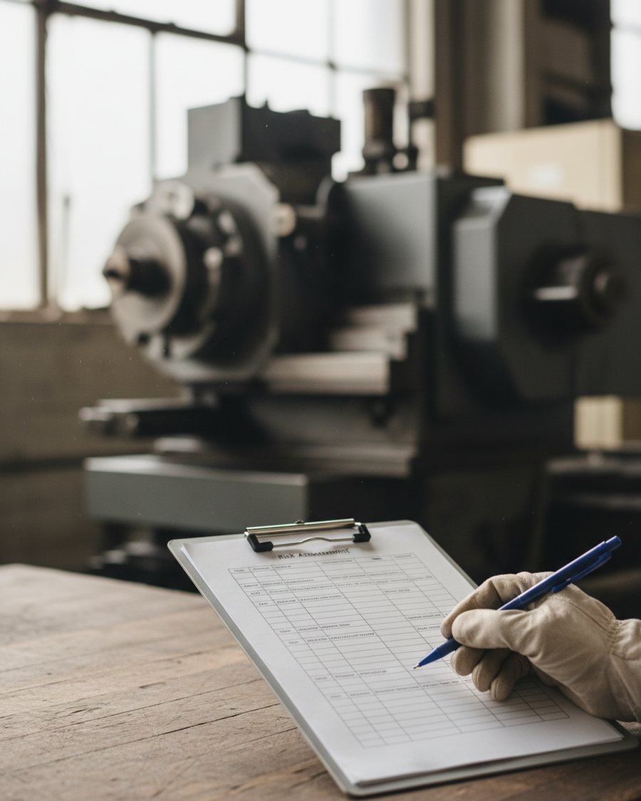 Valutazione dei rischi in corso su un banco di lavoro